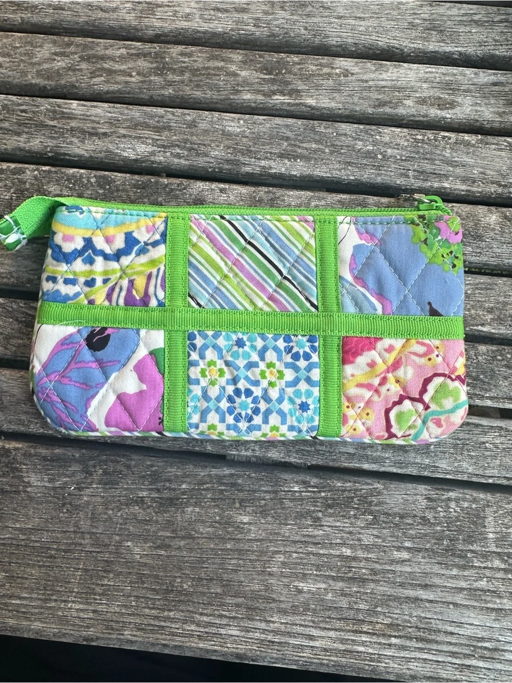 Vera Bradley Quilted Patchwork Cosmetic Bag Pouch Green Blue Pink Floral